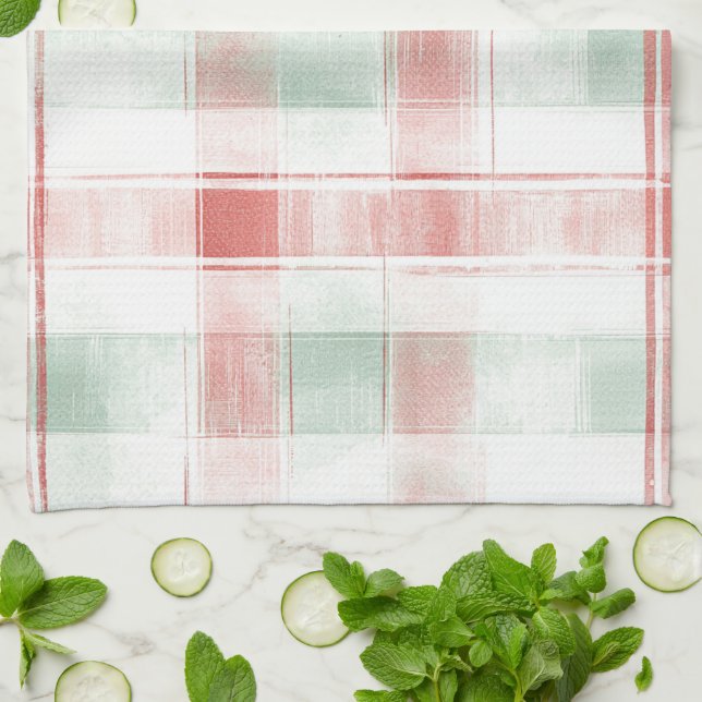 Linge De Cuisine Red Mint Peppermint Mocha Plaid Stripes Christmas (Plié)
