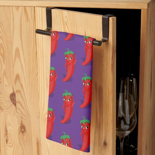 Linge De Cuisine Red Pepper Diva Motif de dessin sur violet (Pliage en tiers)