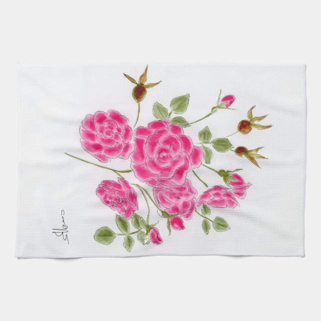 Linge De Cuisine Red Rose kitchen tea towel (Horizontal)