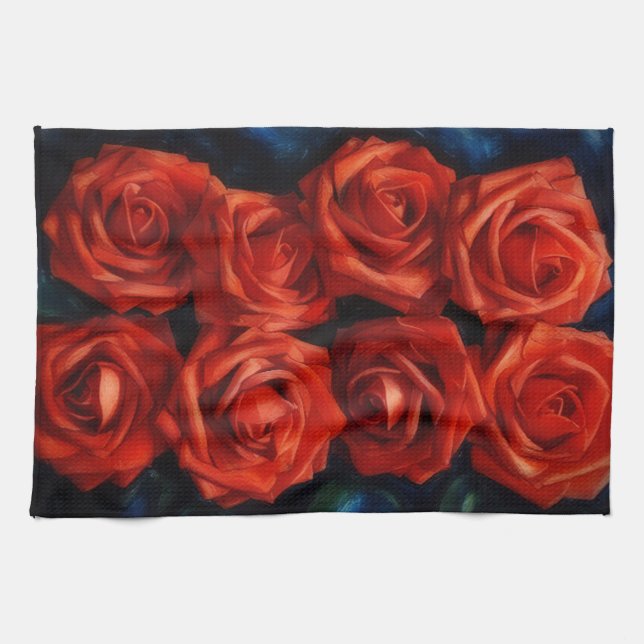 Linge De Cuisine Red Roses Art Kitchen Towel (Horizontal)