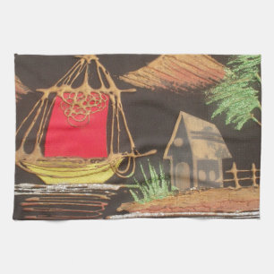 Linge De Cuisine Red Sailboat Paysage peinture à l'huile Imprimer