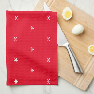Linge De Cuisine Red White snowflakes motif Noël