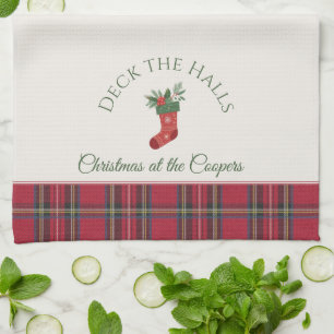 Linge De Cuisine Red Xmas Stocking Customisé Nom de famille Noël
