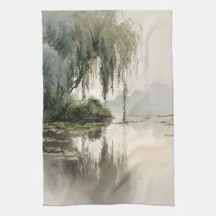 Linge De Cuisine Reflet d'arbre de saule serein Art de la nature (2