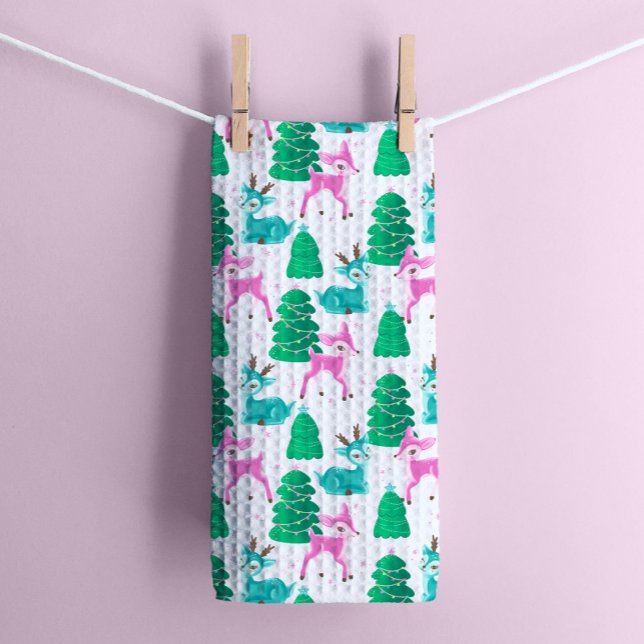 Linge De Cuisine Reindee de Noël vintage rétro en blanc (Créateur téléchargé)