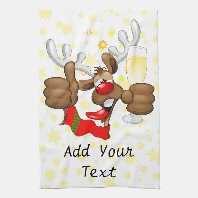 Linge De Cuisine Reindeer Drunk Funny Caractère de Noël (Vertical)