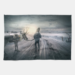 Linge De Cuisine Reindeer et Boy Fairytale