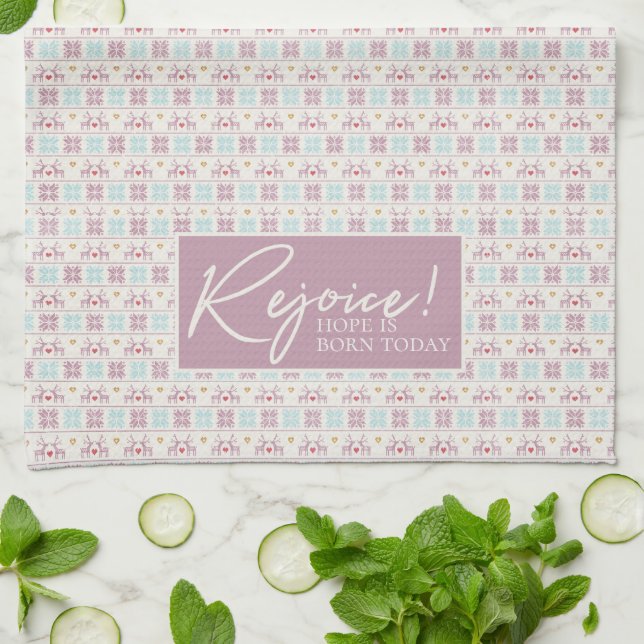 Linge De Cuisine Réjouissez Noël Pastel Typographie Snowflakes (Plié)