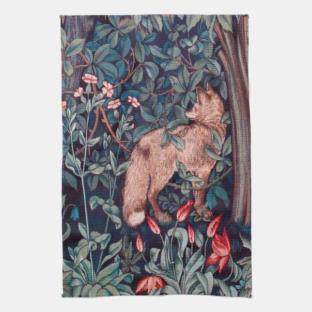 Linge De Cuisine Renard dans la forêt, William Morris (Vertical)