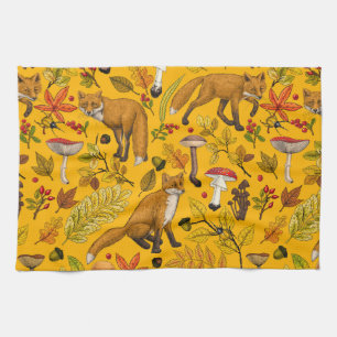Linge De Cuisine Renard d'automne sur orange