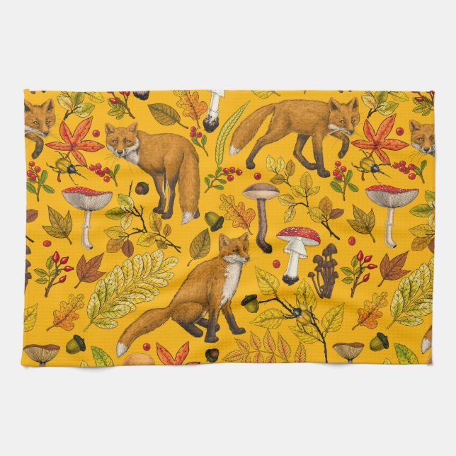 Linge De Cuisine Renard d'automne sur orange (Horizontal)
