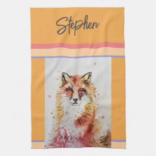 Linge De Cuisine Renard mignon animal couleurs pastel aquarelle