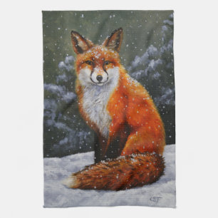 Linge De Cuisine Renard rouge mignon en neige hivernale
