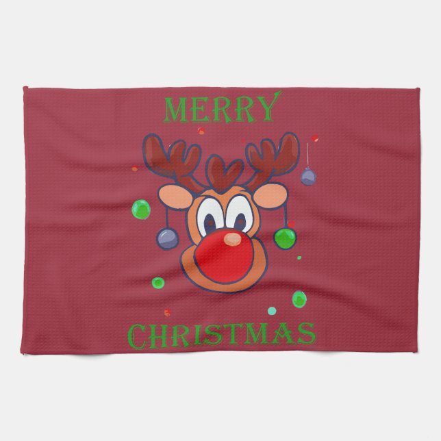 Linge De Cuisine Renne de Noël Rudolph - Merry christmas (Horizontal)