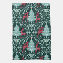 Renne et arbre de Noël en art folklorique rouge