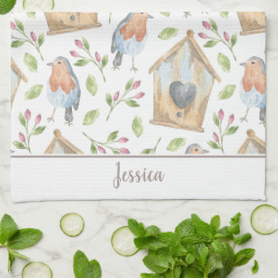 Linge De Cuisine Ressort d'aquarelle de la maison d'oiseaux