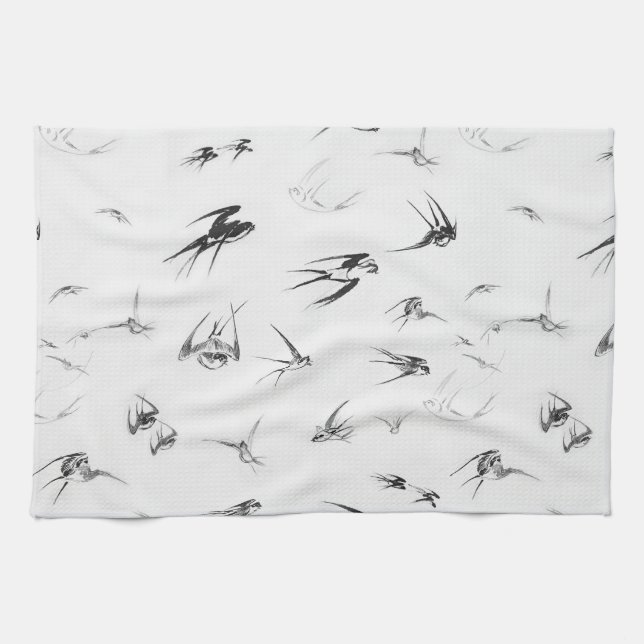 Linge De Cuisine Rétro animal de nature d'oiseau d'hirondelle (Horizontal)