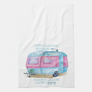 Linge De Cuisine Rétro bleu Glamper rose et blanc de de caravane