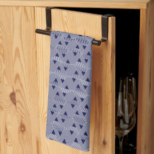 Linge De Cuisine Retro Blue Navy Japon Triangle Motif géométrique