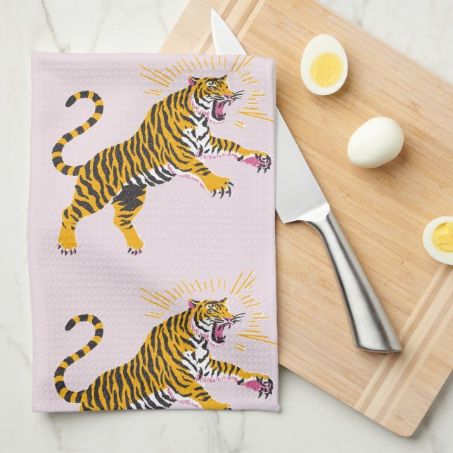 Linge De Cuisine Retro Boho Roaring Tiger Orange Pink (Quart Plié)