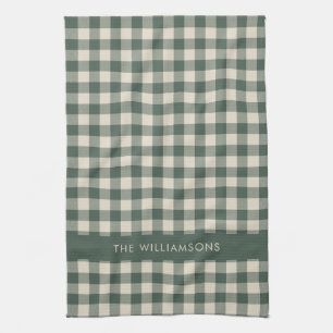 Linge De Cuisine Retro Buffalo Plaid Forest Green Nom personnalisé