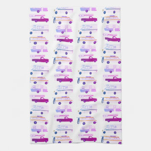 Linge De Cuisine Rétro Camper Motorhome RV Vanlife Blanc Violet