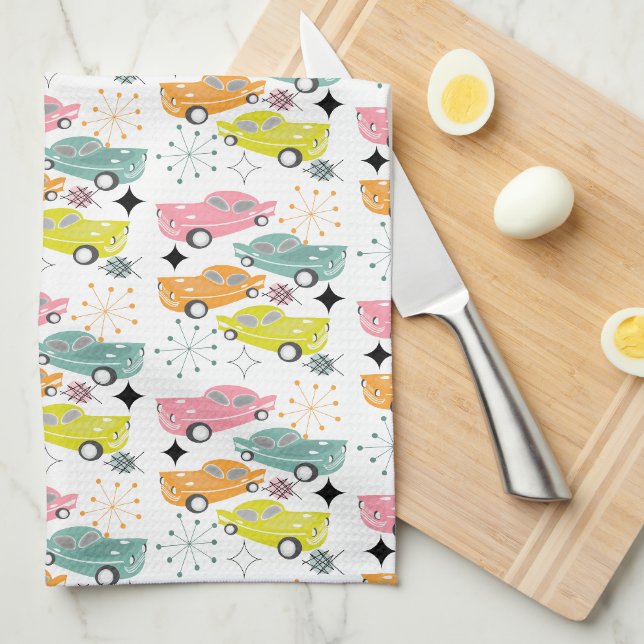 Linge De Cuisine Retro Cars Starburst atomique moderne milieu du si (Quart Plié)