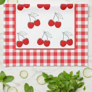 Linge De Cuisine Retro Cherries Red En vichy Country Farmhouse