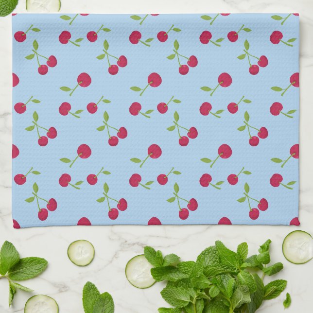 Linge De Cuisine Retro Cherry Cute Farmhouse Blue (Plié)
