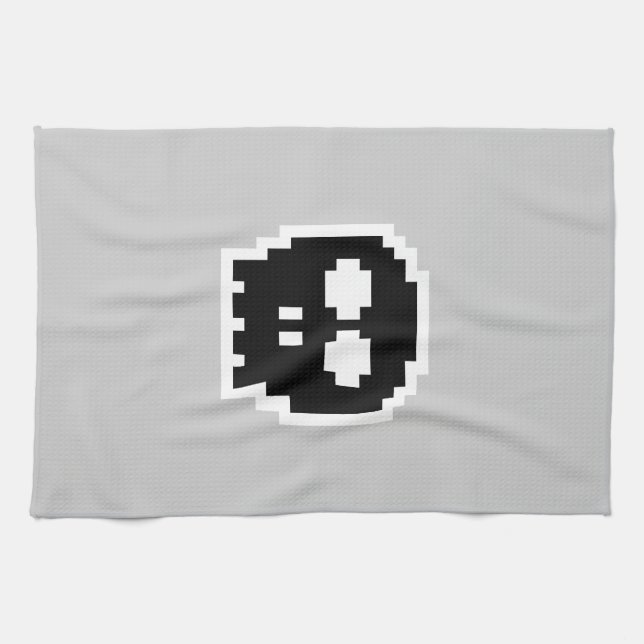 Linge De Cuisine Rétro crâne à 8 bits noir (Horizontal)