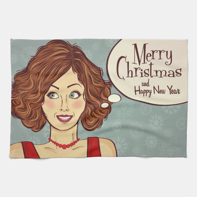 Linge De Cuisine Retro Femme Joyeux Noël (Horizontal)