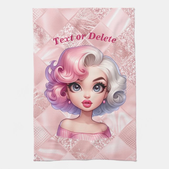 Linge De Cuisine Retro Glamor Girl Animée mignonne Cartoon Beauté (Vertical)