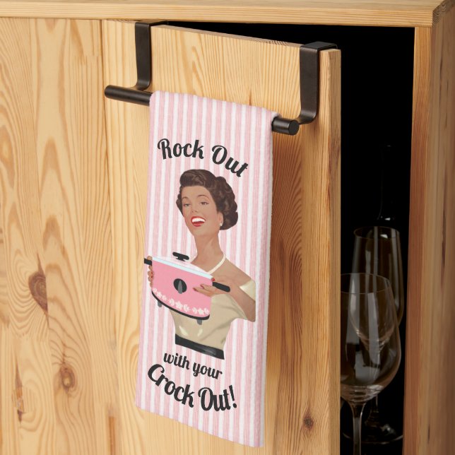 Linge De Cuisine Rétro Housewoman Rock Out avec votre Crock Out WOC (Pliage en tiers)