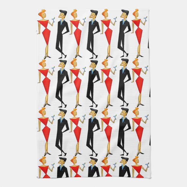 Linge De Cuisine Retro les années 50 Couple Black Cocktails Party (Vertical)