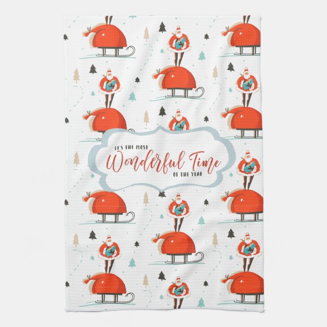 Linge De Cuisine Retro Mi-Siècle moderne Noël vacances (Vertical)