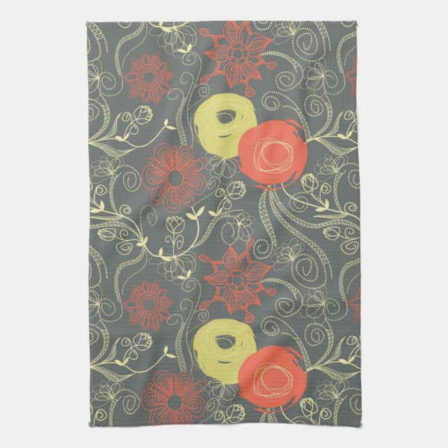 Linge De Cuisine Rétro motif floral (Vertical)