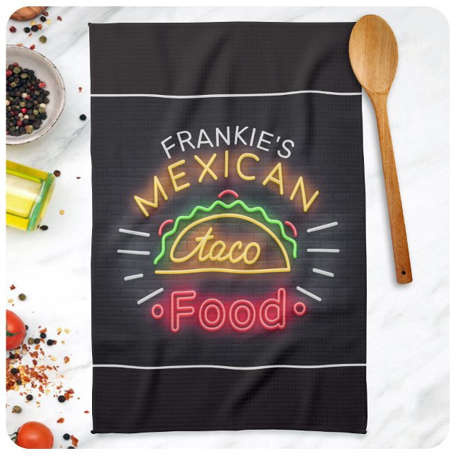 Linge De Cuisine Retro Neon Mexican Food Taco Diner personnalisé (Créateur téléchargé)