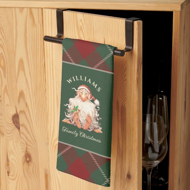 Linge De Cuisine Retro Père Noël Famille Noël avec nom et année (Pliage en tiers)