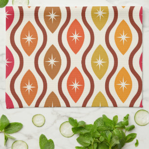 Linge De Cuisine Retro Starbursts sur motif ovale ogee coloré