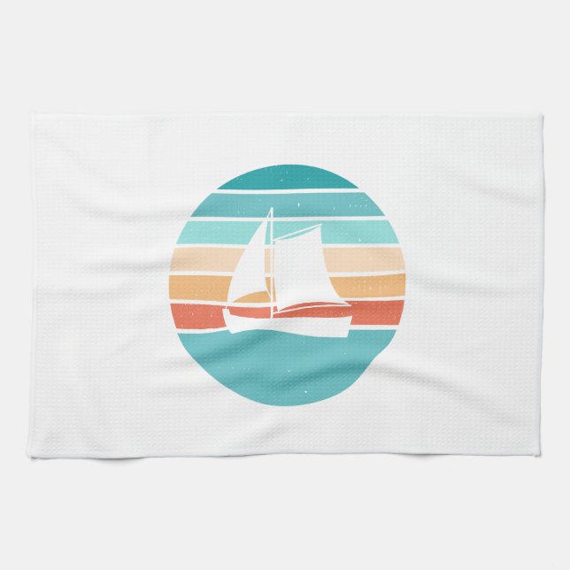 Linge De Cuisine Retro Sunset Effet Perdu + Voilier (Horizontal)