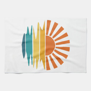 Linge De Cuisine Retro Sunset Rays Wavy Vintage Retro Sunshine Sun