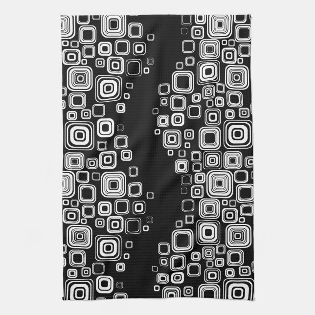 Linge De Cuisine Rétros carrés noirs et blancs (Vertical)
