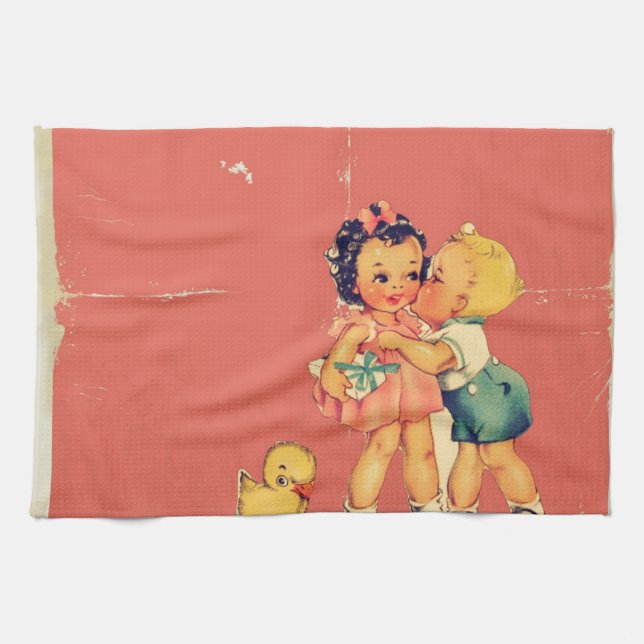 Linge De Cuisine Rétros enfants de cru de kitsch de Valentine (Horizontal)