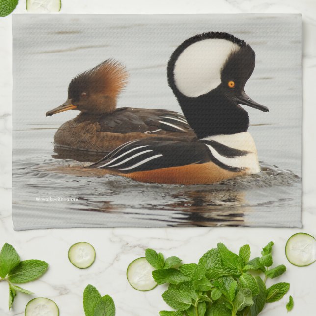 Linge De Cuisine Réunion de canards-fusiliers à capuchon à l'étang (Plié)
