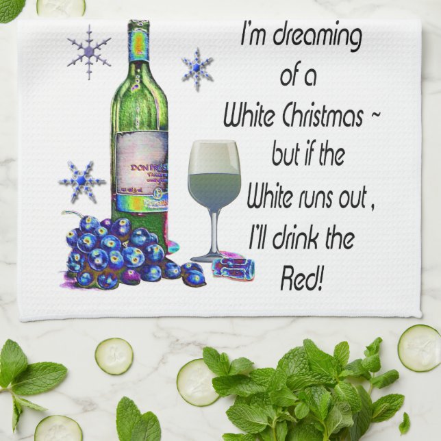 Linge De Cuisine Rêvant de Noël blanc, cadeaux drôles d'art de vin (Plié)