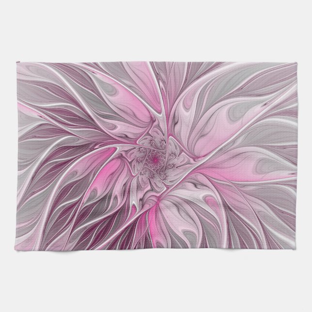 Linge De Cuisine Rêve de fleur rose fractal, Motif d'Imaginaire flo (Horizontal)