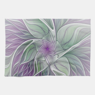 Linge De Cuisine Rêve de fleurs, Abstrait violet vert Fractal Art