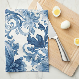 Linge De Cuisine Rêves bleus   Chinoiserie aquarelle florale