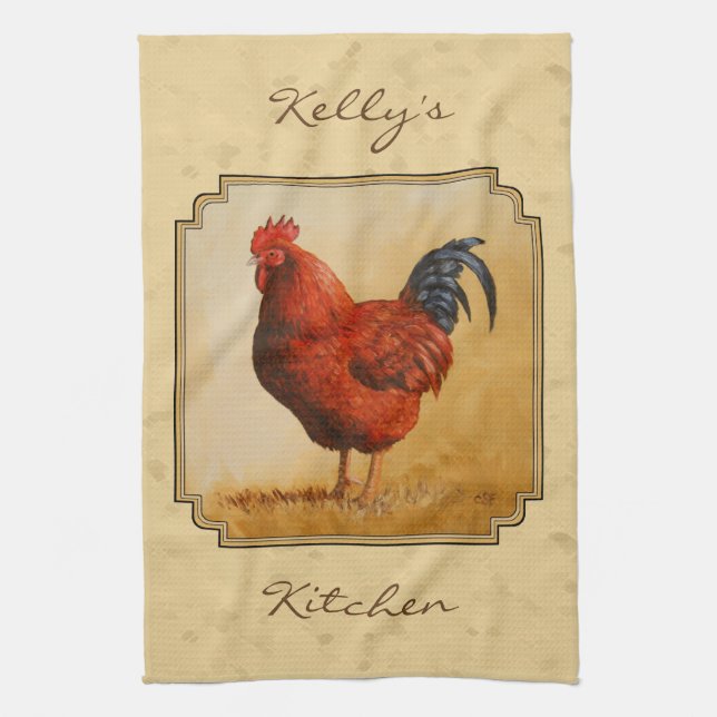 Linge De Cuisine Rhode Island Red Rooster Yellow Arrière - plan (Vertical)