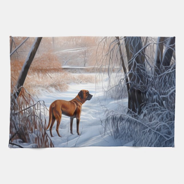Linge De Cuisine Rhodesian Ridgeback Laisser Neige Noël (Horizontal)